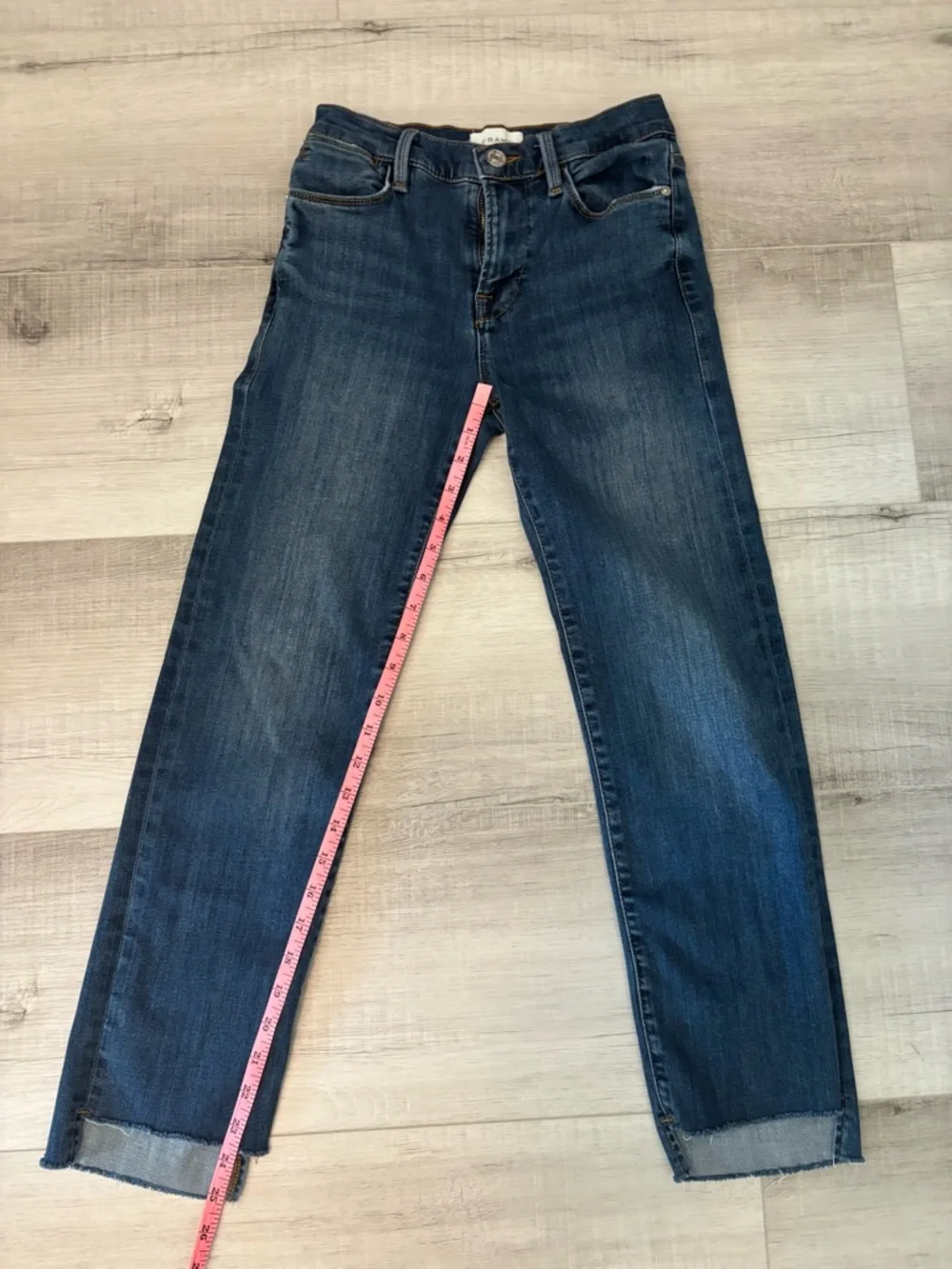 FRAME Le High Straight Jeans Womens 25 Blue Raw Hem Crop High Rise Premium Denim